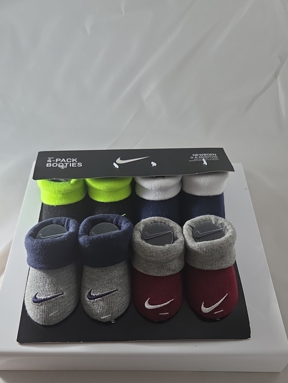 Nike Baby 4-Pack Cozy Cuff Booties - Gray, Navy, Maroon, Neon Green